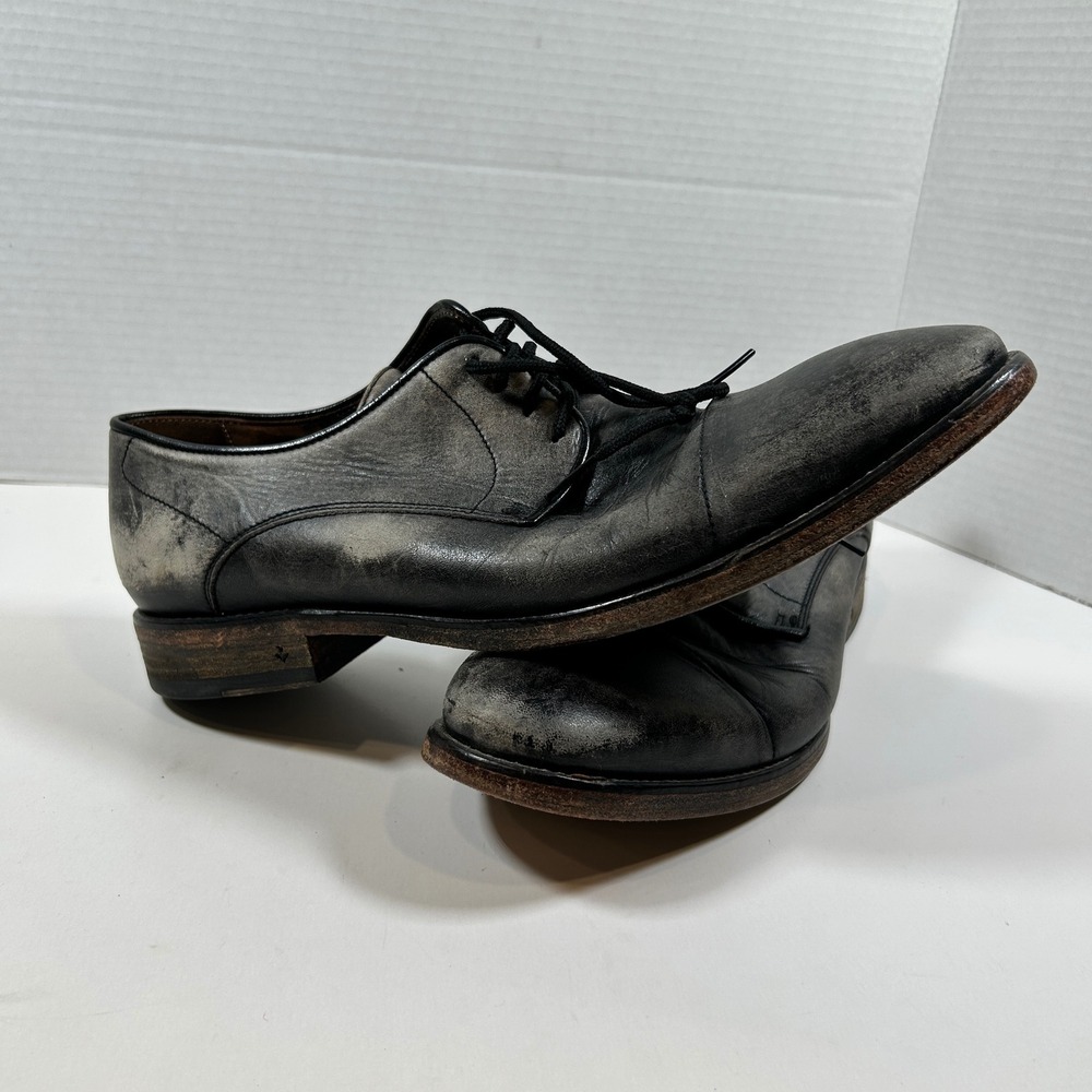 John Varvatos Shoes Mens  9.5 Black Distressed Leather Derby Handmade Italy